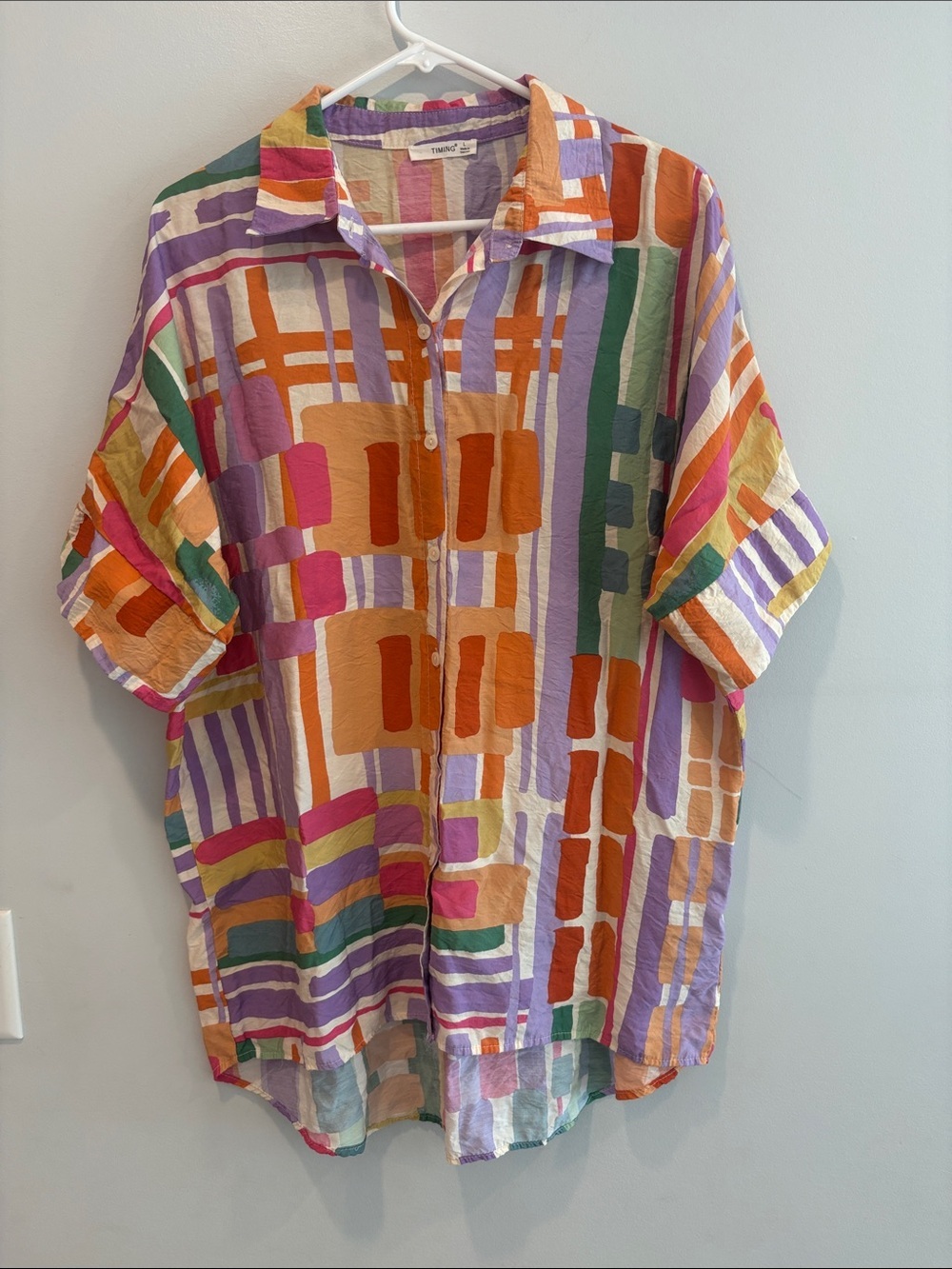 Timing Multicolor Geometric Button-Down Shirt. Ptp 24 length 30